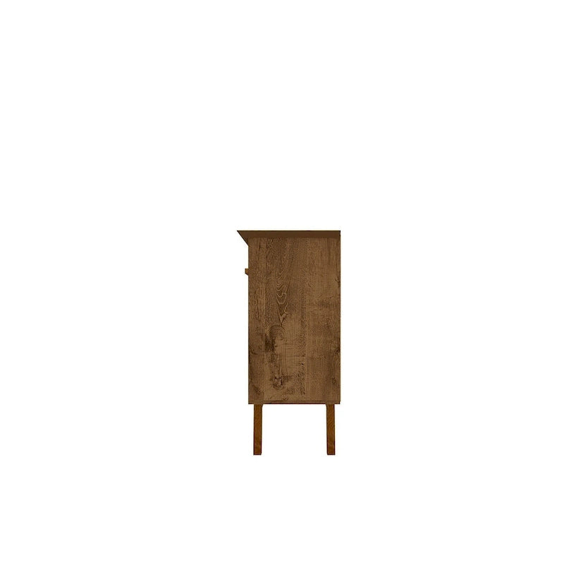 Buffet Mid-Century avec 2 Armoires à Fermeture Douce, Pieds en Bois Massif – Blanc / Blanc Cassé & Cannelle / Marron Rustique / Noir & Cannelle