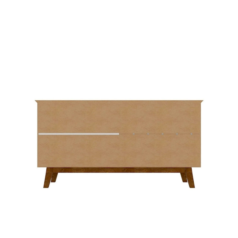 Buffet Mid-Century avec 2 Armoires à Fermeture Douce, Pieds en Bois Massif – Blanc / Blanc Cassé & Cannelle / Marron Rustique / Noir & Cannelle