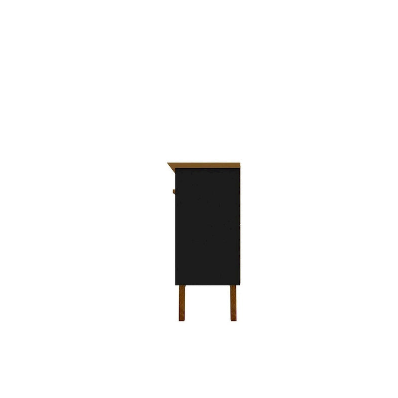 Buffet Mid-Century avec 2 Armoires à Fermeture Douce, Pieds en Bois Massif – Blanc / Blanc Cassé & Cannelle / Marron Rustique / Noir & Cannelle