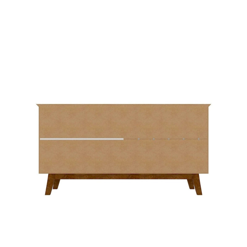 Buffet Mid-Century avec 2 Armoires à Fermeture Douce, Pieds en Bois Massif – Blanc / Blanc Cassé & Cannelle / Marron Rustique / Noir & Cannelle