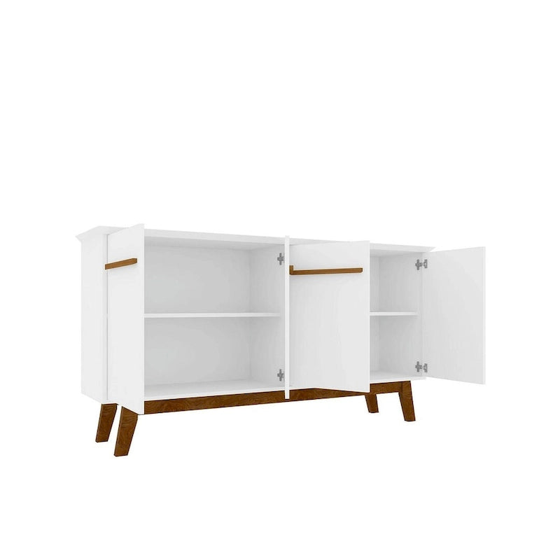 Buffet Mid-Century avec 2 Armoires à Fermeture Douce, Pieds en Bois Massif – Blanc / Blanc Cassé & Cannelle / Marron Rustique / Noir & Cannelle