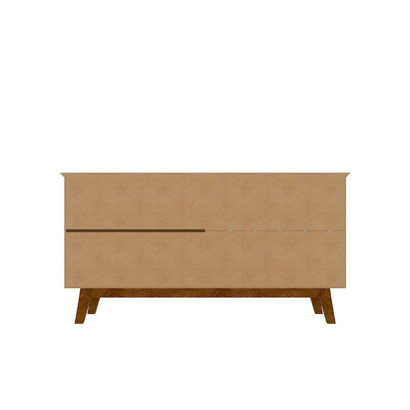 Buffet Mid-Century avec 2 Armoires à Fermeture Douce, Pieds en Bois Massif – Blanc / Blanc Cassé & Cannelle / Marron Rustique / Noir & Cannelle