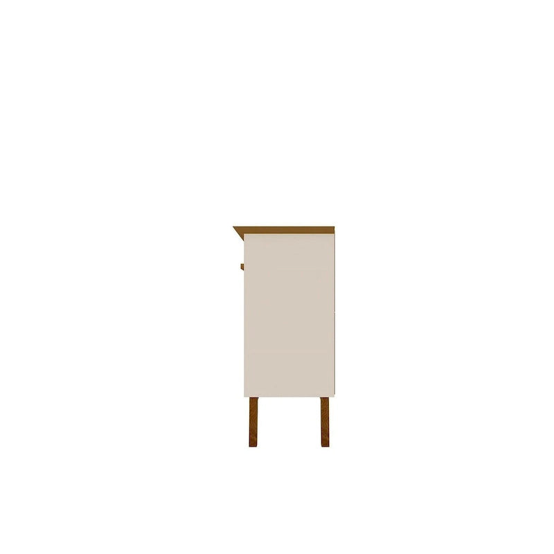 Buffet Mid-Century avec 2 Armoires à Fermeture Douce, Pieds en Bois Massif – Blanc / Blanc Cassé & Cannelle / Marron Rustique / Noir & Cannelle