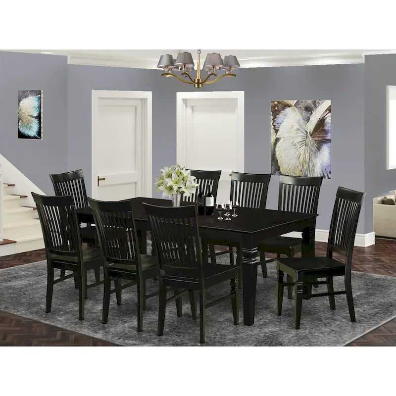 Ensemble de table à manger en bois noir avec rallonge papillon – Options 5/7/9 pièces