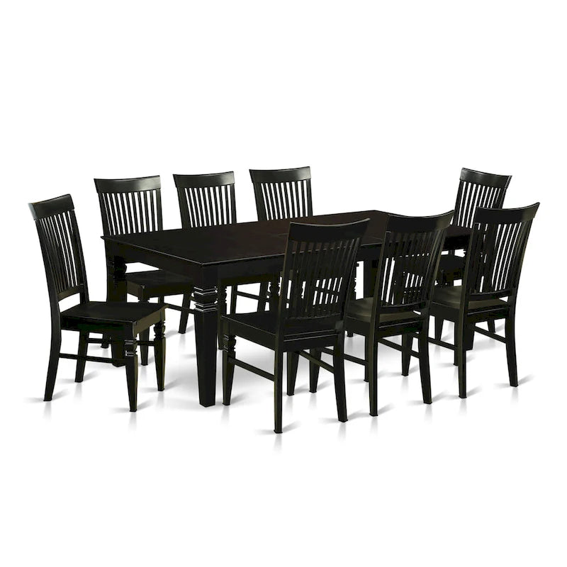 Ensemble de table à manger en bois noir avec rallonge papillon – Options 5/7/9 pièces
