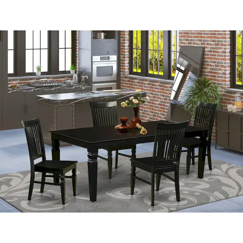 Ensemble de table à manger en bois noir avec rallonge papillon – Options 5/7/9 pièces