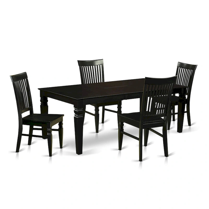 Ensemble de table à manger en bois noir avec rallonge papillon – Options 5/7/9 pièces