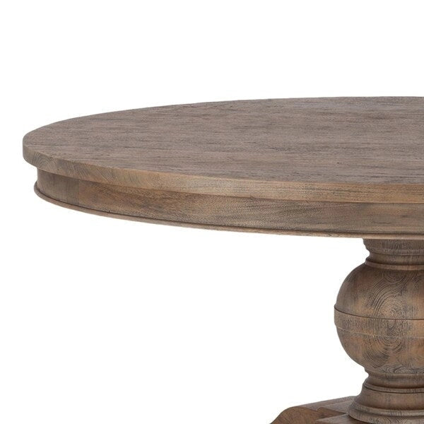 Table à manger ronde en teck vieilli marron, 10 places