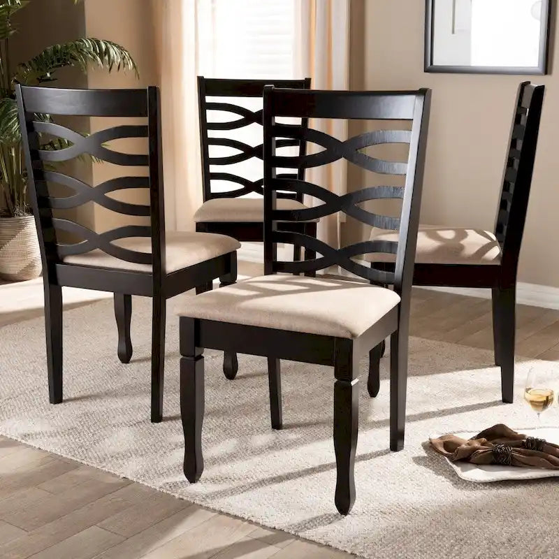 Chaise de salle à manger en lin gris clair et brun sable, lot de 4