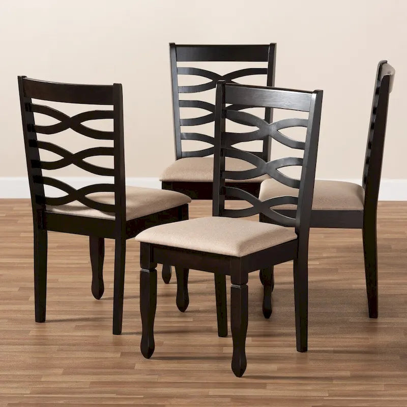 Chaise de salle à manger en lin gris clair et brun sable, lot de 4