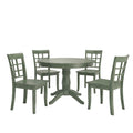 Ensemble de salle à manger rond sur pied vert sauge antique, 4 styles de chaises, 4-5 places