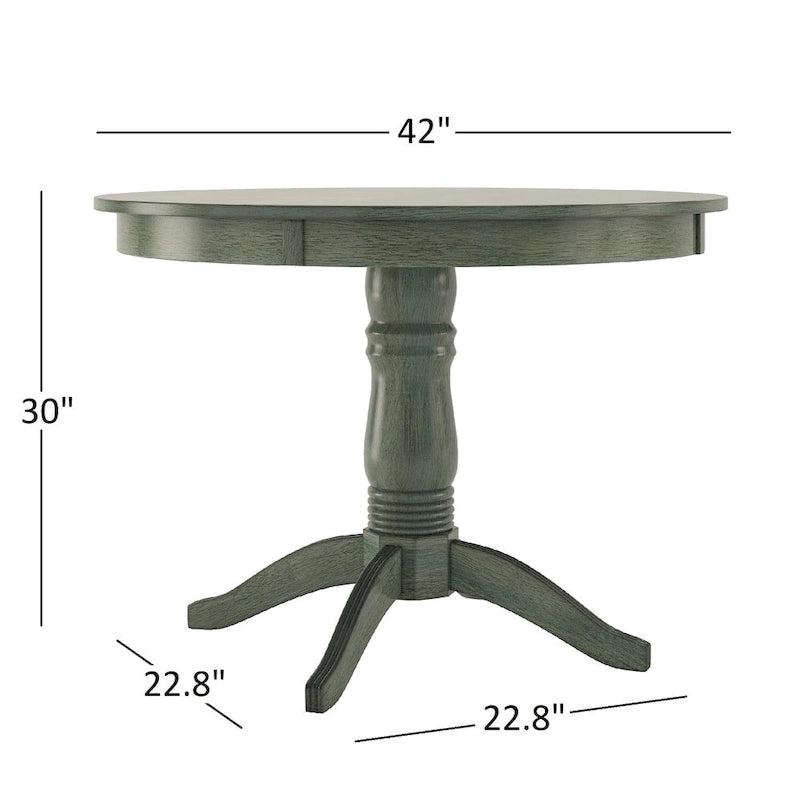 Ensemble de salle à manger rond sur pied vert sauge antique, 4 styles de chaises, 4-5 places