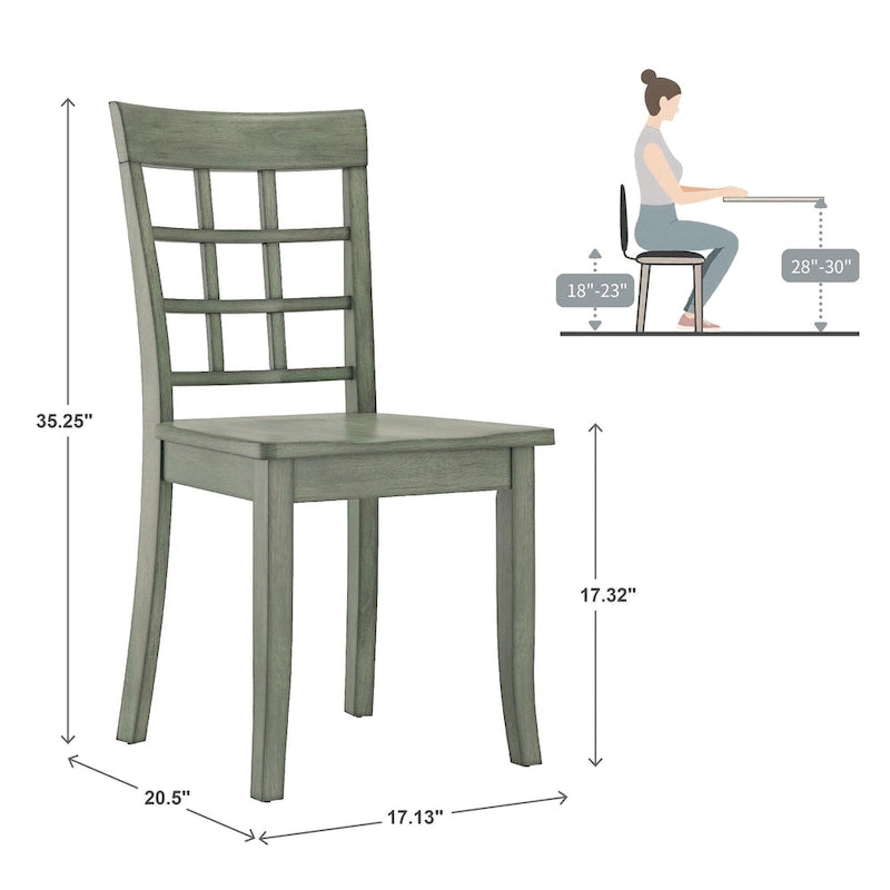 Ensemble de salle à manger rond sur pied vert sauge antique, 4 styles de chaises, 4-5 places