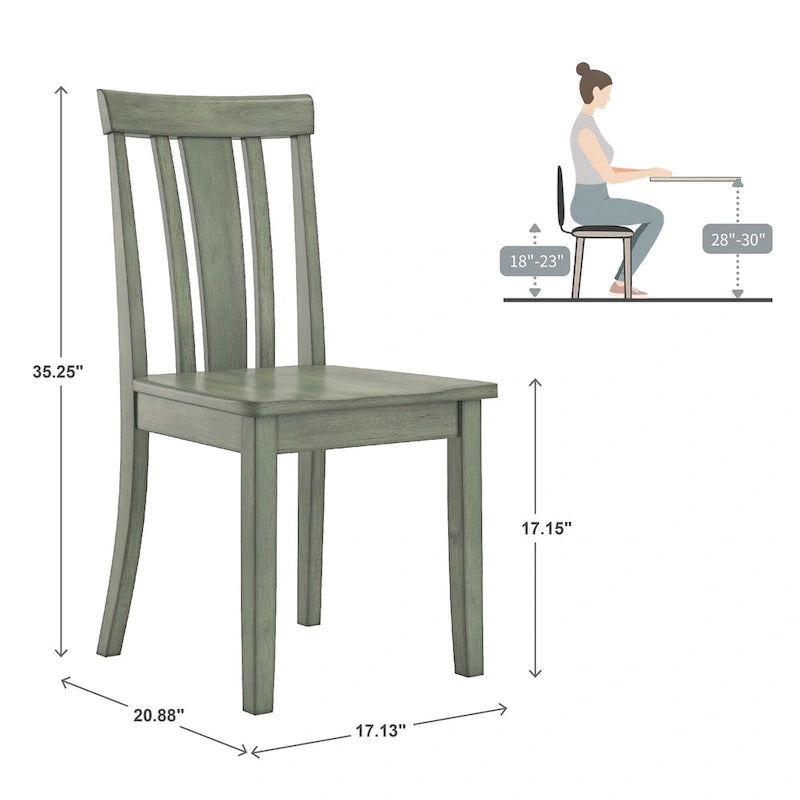 Ensemble de salle à manger rond sur pied vert sauge antique, 4 styles de chaises, 4-5 places