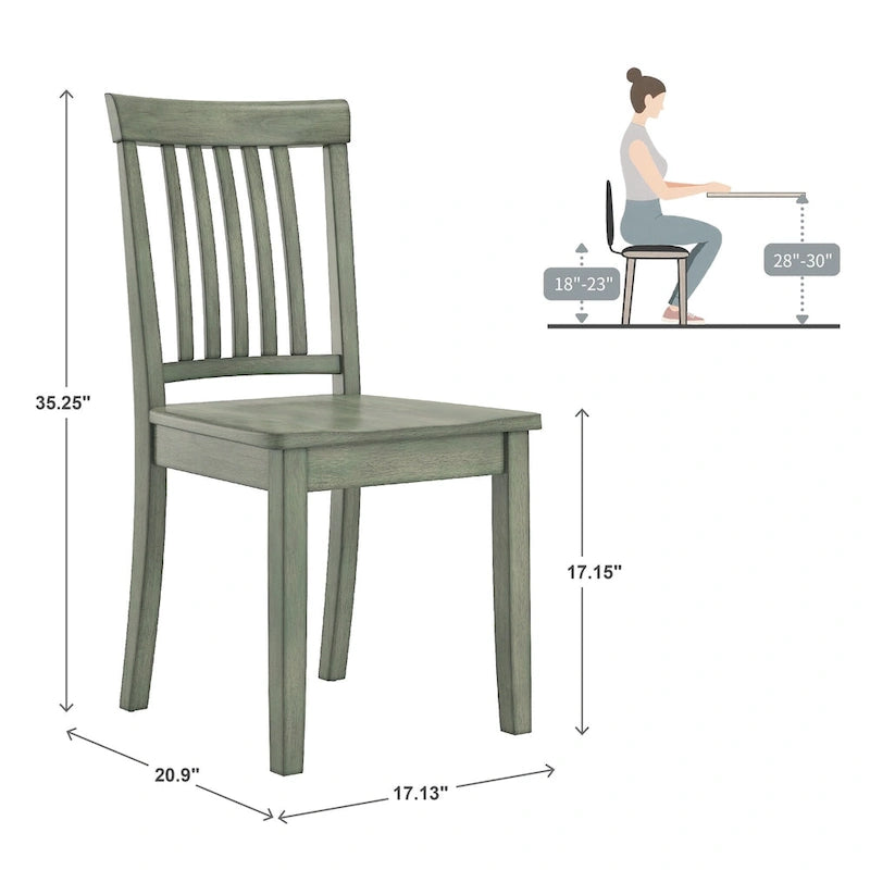 Ensemble de salle à manger rond sur pied vert sauge antique, 4 styles de chaises, 4-5 places