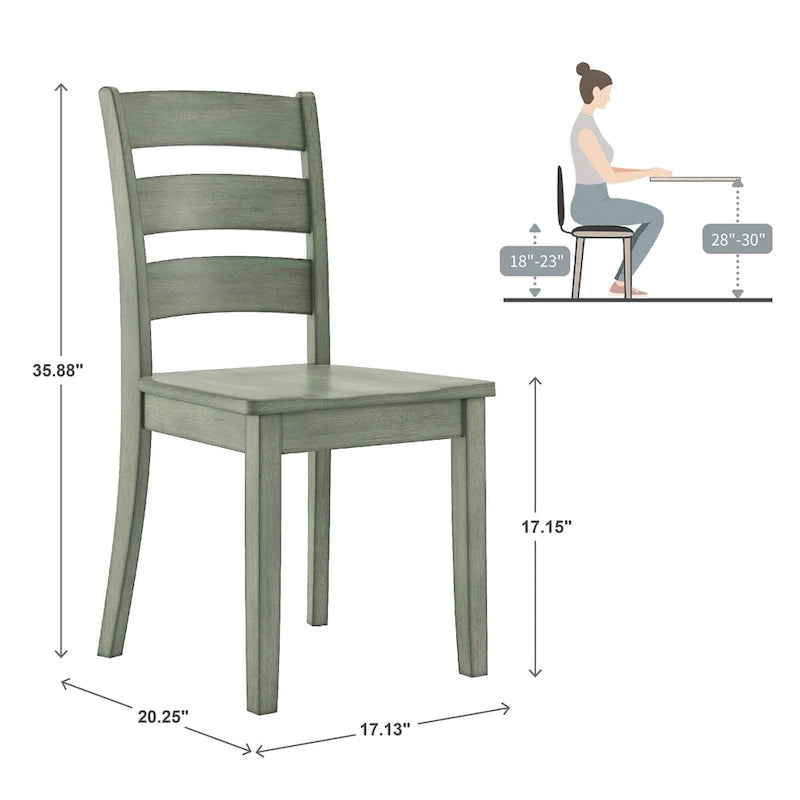 Ensemble de salle à manger rond sur pied vert sauge antique, 4 styles de chaises, 4-5 places