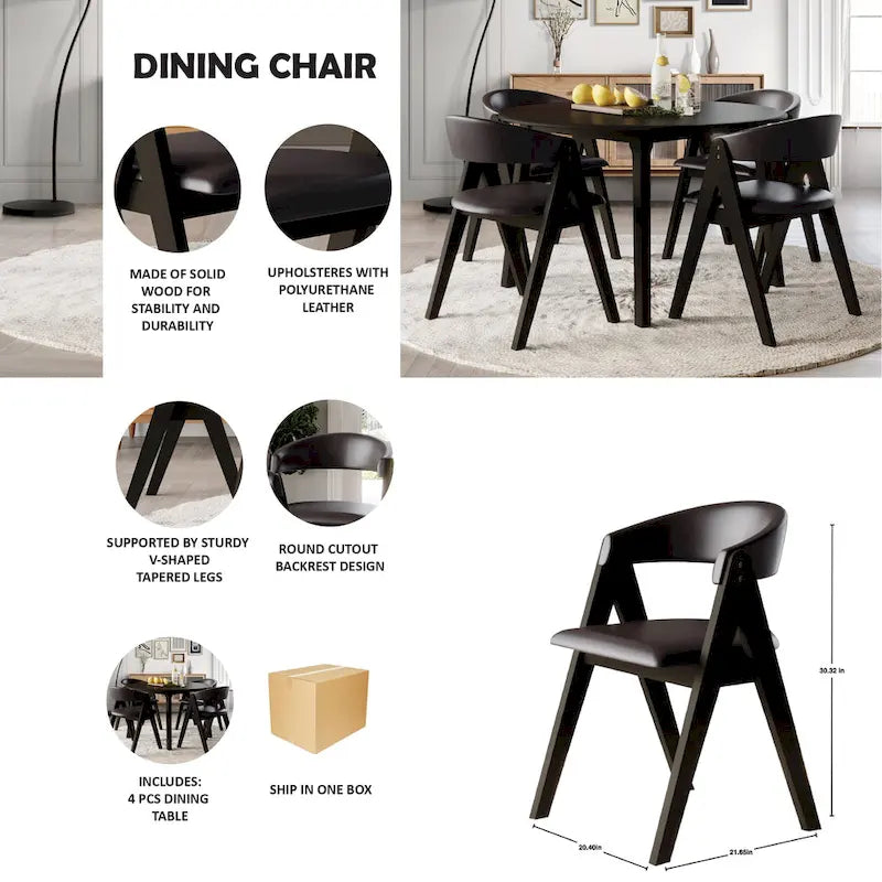 Ensemble de salle à manger noir transformable avec abattants pour 5 personnes