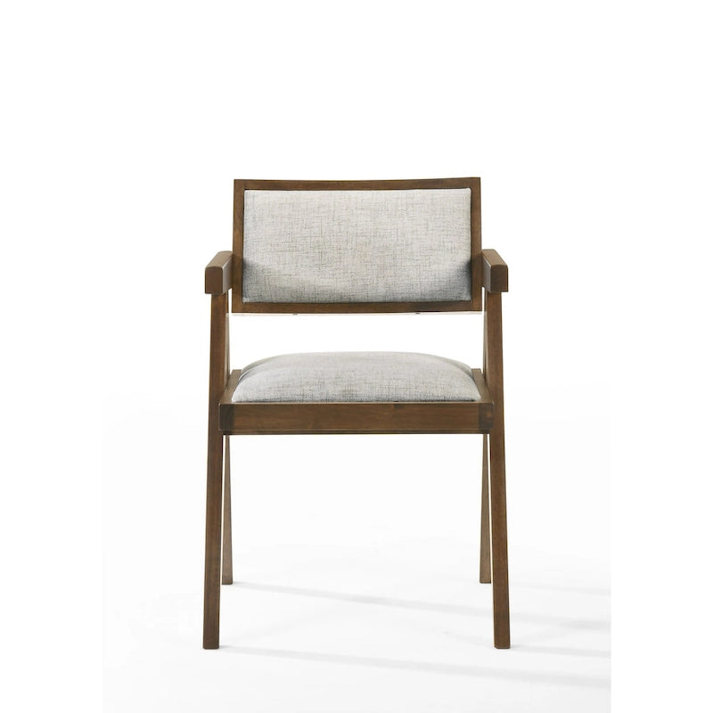 Chaise de salle à manger en noyer et tissu beige, lot de 2