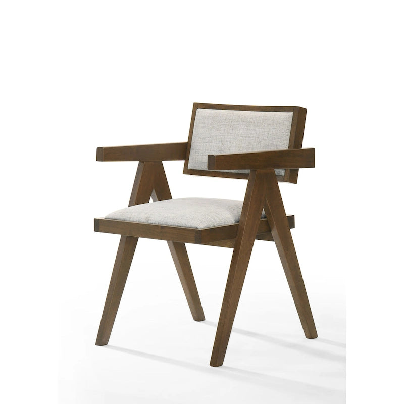 Chaise de salle à manger en noyer et tissu beige, lot de 2