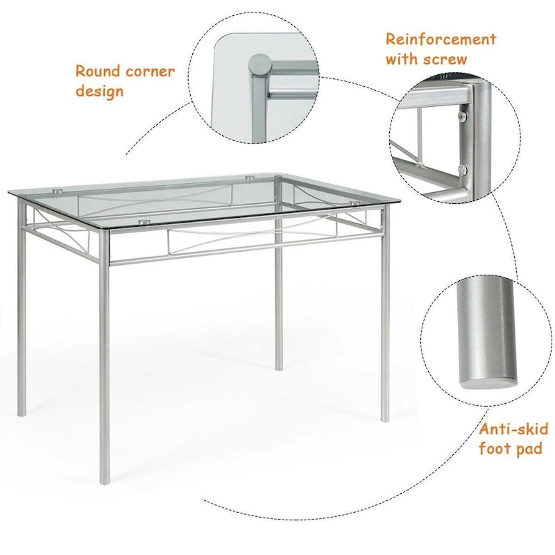 Ensemble de salle à manger 5 pièces marron – Table à plateau en verre et 4 chaises à dossier haut (4 places)
