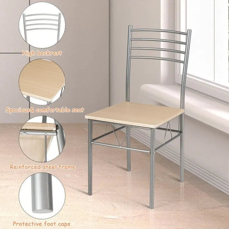 Ensemble de salle à manger 5 pièces marron – Table à plateau en verre et 4 chaises à dossier haut (4 places)
