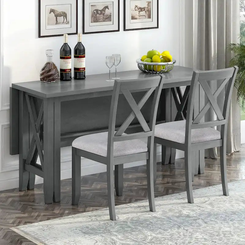 Ensemble de salle à manger pliable gris/expresso, 6 places – Table et 4 chaises avec banc