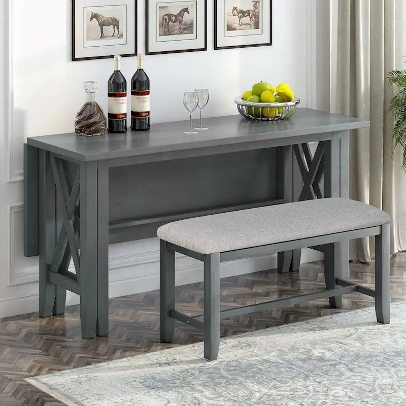 Ensemble de salle à manger pliable gris/expresso, 6 places – Table et 4 chaises avec banc