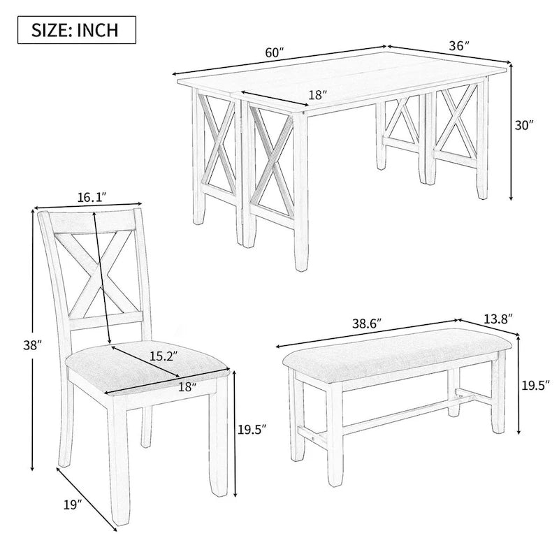 Ensemble de salle à manger pliable gris/expresso, 6 places – Table et 4 chaises avec banc