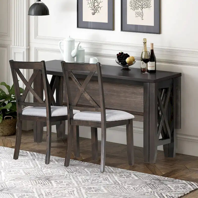 Ensemble de salle à manger pliable gris/expresso, 6 places – Table et 4 chaises avec banc