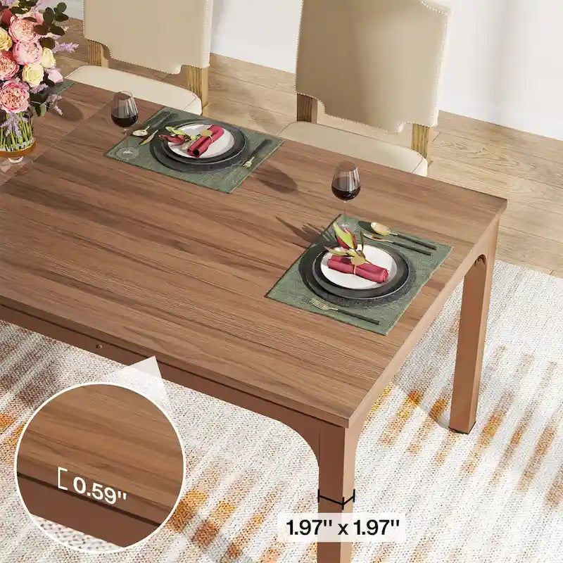 Table à manger de 199,9 cm, Blanc et doré / Marron café, Plateau en bois et pieds en métal, 6 places