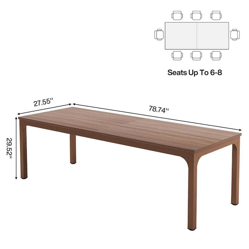 Table à manger de 199,9 cm, Blanc et doré / Marron café, Plateau en bois et pieds en métal, 6 places