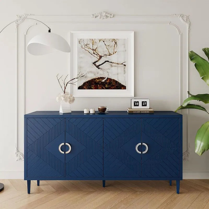 Armoire de rangement à 4 portes bleu marine/champagne, simple