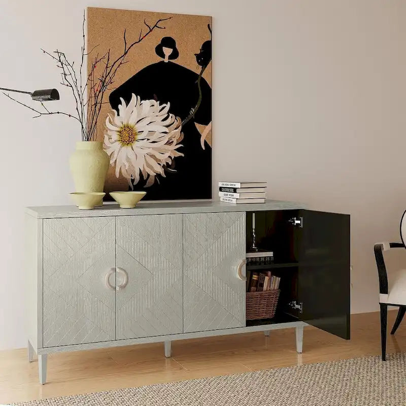 Armoire de rangement à 4 portes bleu marine/champagne, simple