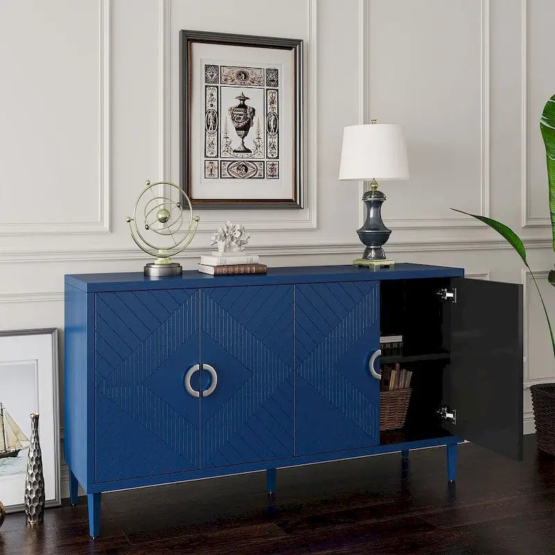Armoire de rangement à 4 portes bleu marine/champagne, simple