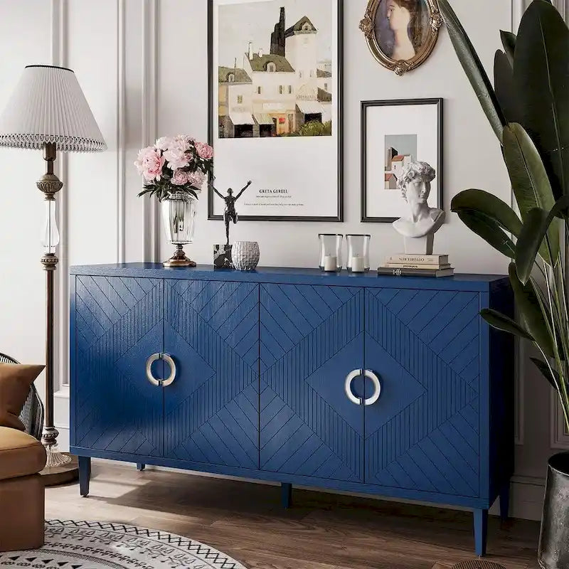 Armoire de rangement à 4 portes bleu marine/champagne, simple