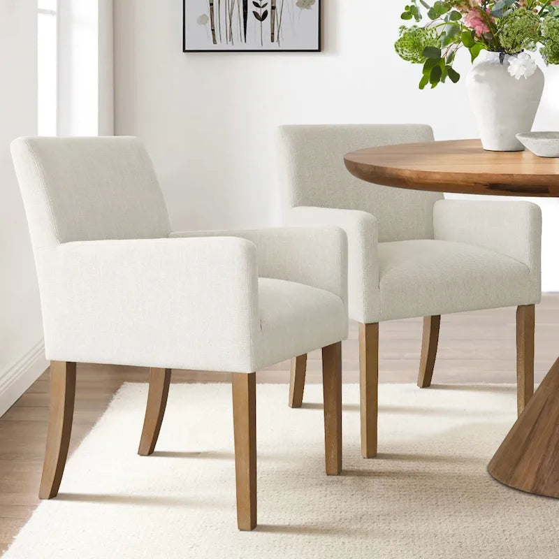 Fauteuil Parsons en mélange lin crème/beige/noir avec accoudoirs, lot de 2
