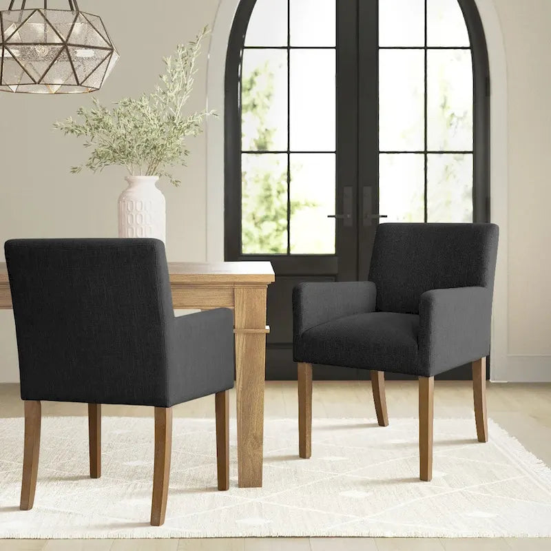 Fauteuil Parsons en mélange lin crème/beige/noir avec accoudoirs, lot de 2