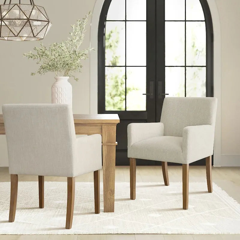 Fauteuil Parsons en mélange lin crème/beige/noir avec accoudoirs, lot de 2