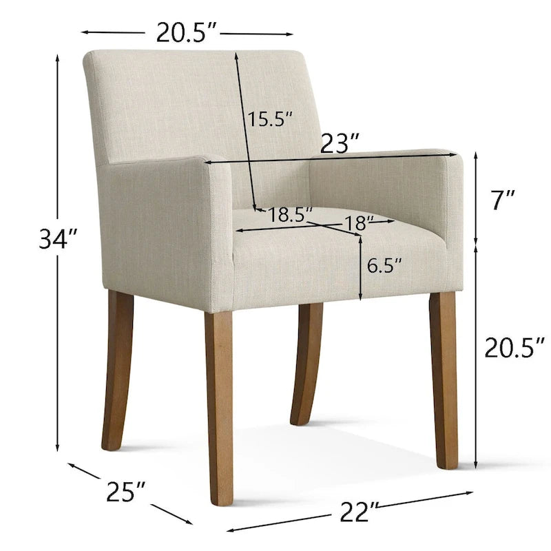 Fauteuil Parsons en mélange lin crème/beige/noir avec accoudoirs, lot de 2