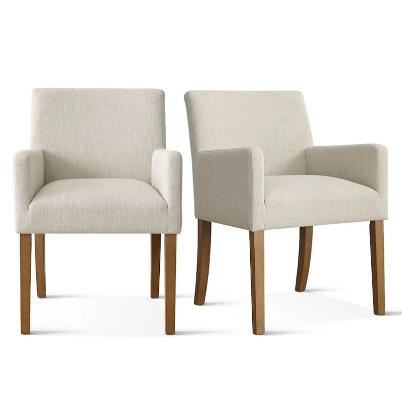 Fauteuil Parsons en mélange lin crème/beige/noir avec accoudoirs, lot de 2