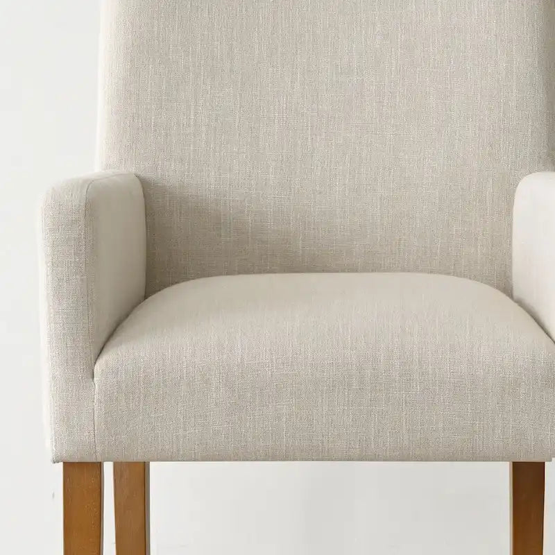 Fauteuil Parsons en mélange lin crème/beige/noir avec accoudoirs, lot de 2