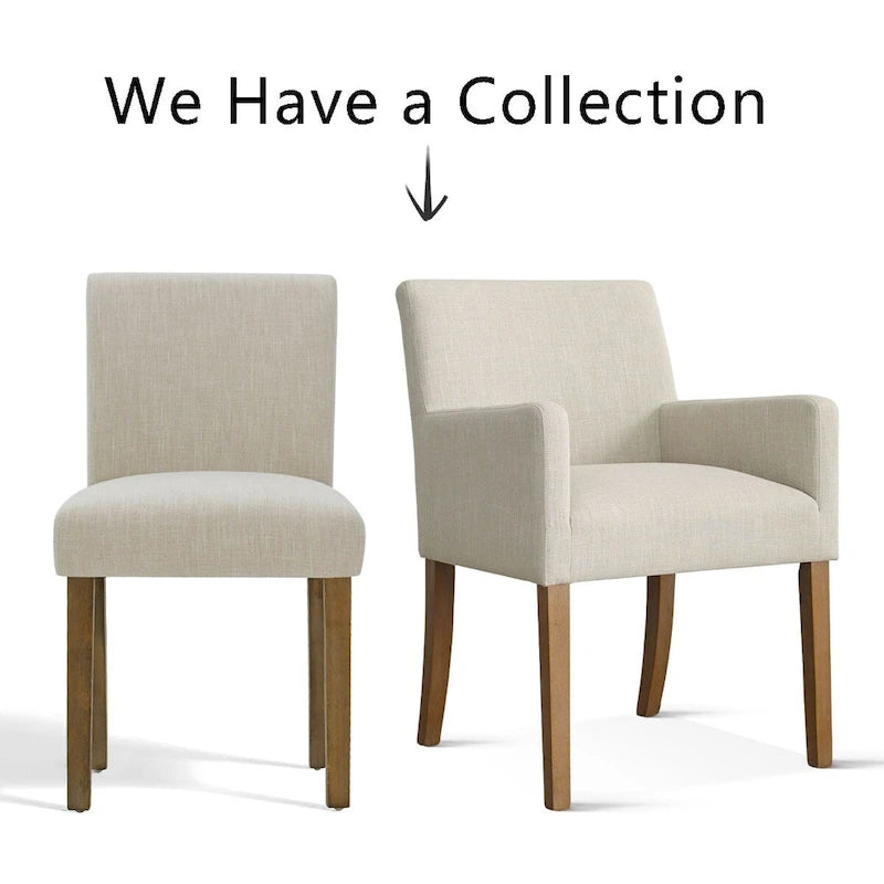 Fauteuil Parsons en mélange lin crème/beige/noir avec accoudoirs, lot de 2
