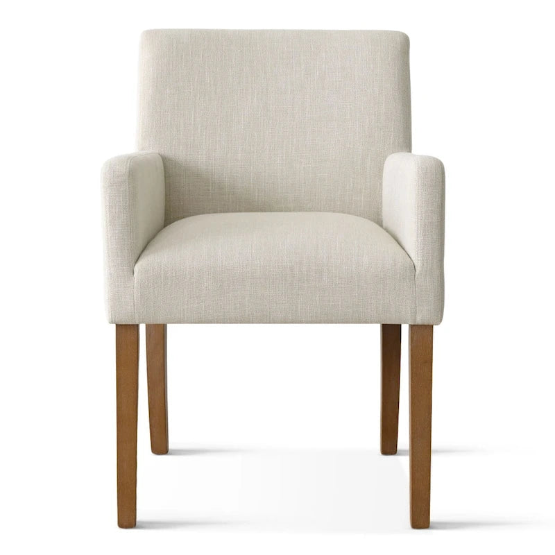 Fauteuil Parsons en mélange lin crème/beige/noir avec accoudoirs, lot de 2