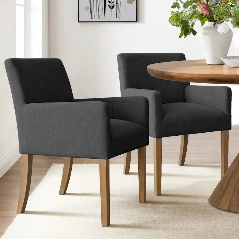 Fauteuil Parsons en mélange lin crème/beige/noir avec accoudoirs, lot de 2