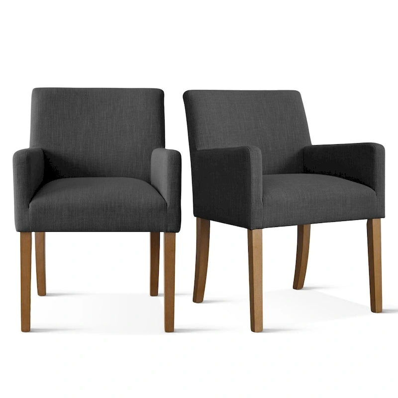 Fauteuil Parsons en mélange lin crème/beige/noir avec accoudoirs, lot de 2