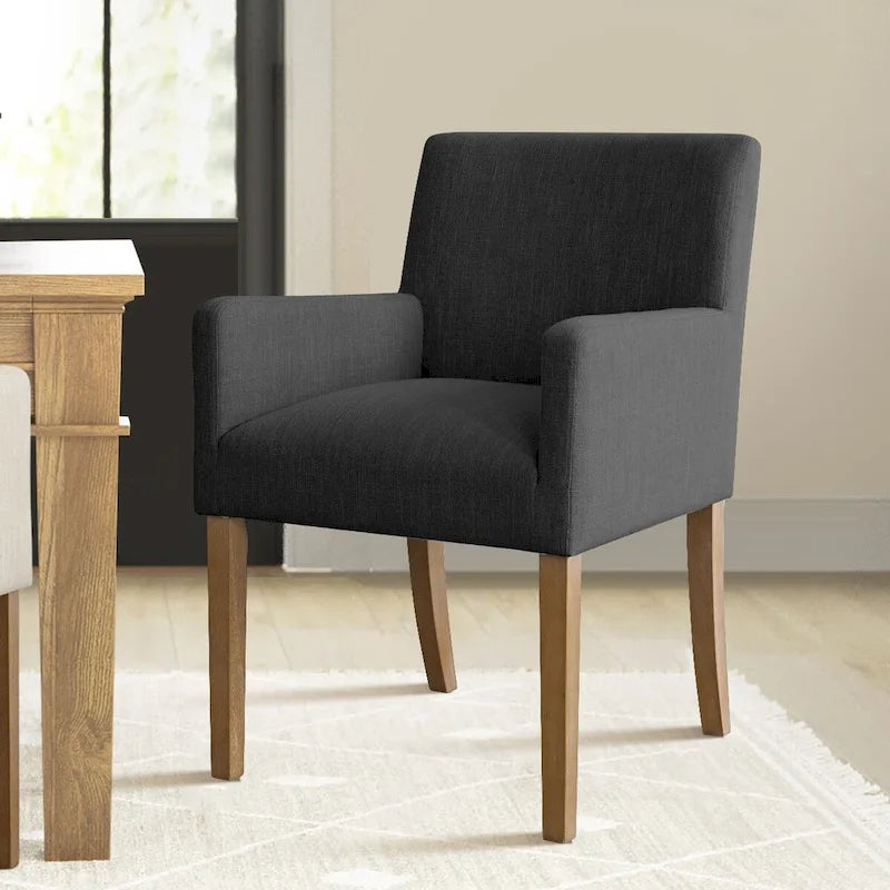 Fauteuil Parsons en mélange lin crème/beige/noir avec accoudoirs, lot de 2