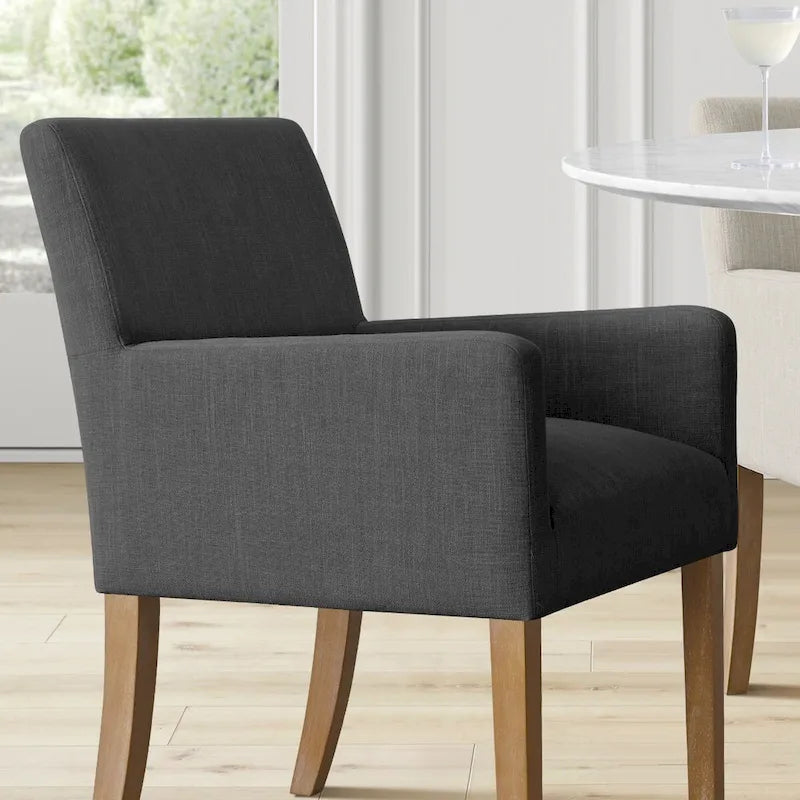 Fauteuil Parsons en mélange lin crème/beige/noir avec accoudoirs, lot de 2