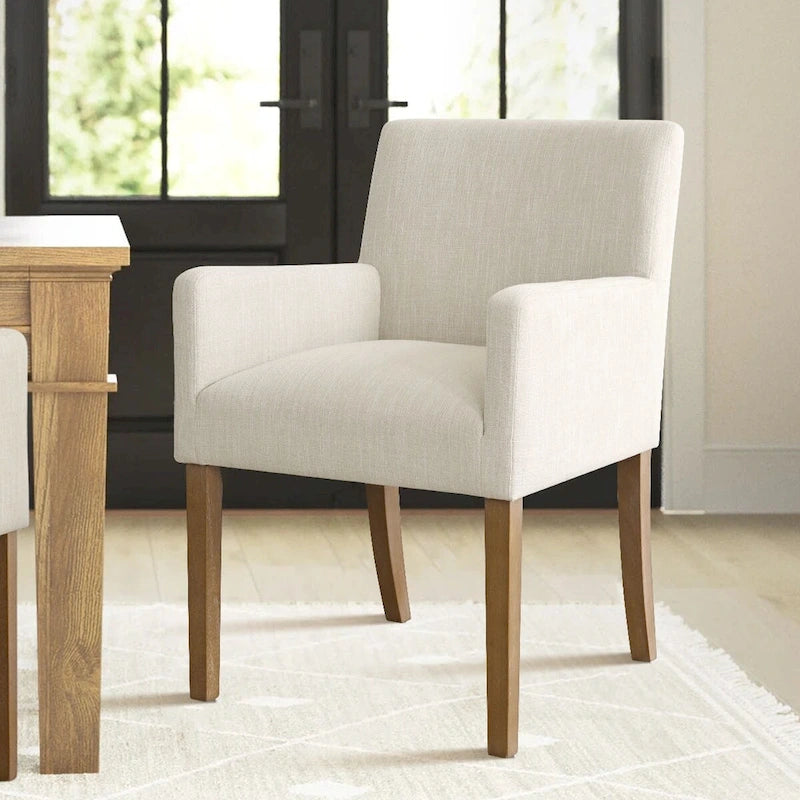 Fauteuil Parsons en mélange lin crème/beige/noir avec accoudoirs, lot de 2