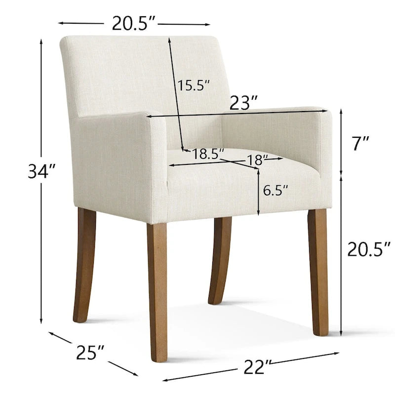 Fauteuil Parsons en mélange lin crème/beige/noir avec accoudoirs, lot de 2