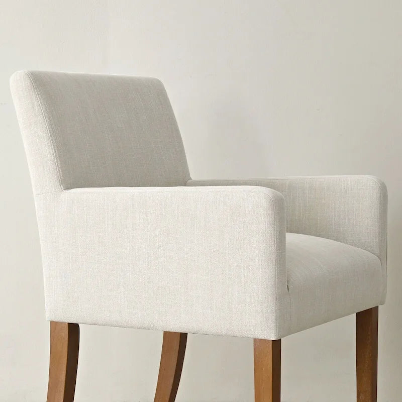 Fauteuil Parsons en mélange lin crème/beige/noir avec accoudoirs, lot de 2